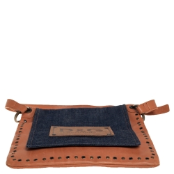 Pre Owned D&G Brown/Blue Denim and Leather Studded Flap Slim Shoulder Bag