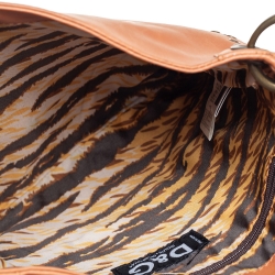 Pre Owned D&G Brown/Blue Denim and Leather Studded Flap Slim Shoulder Bag