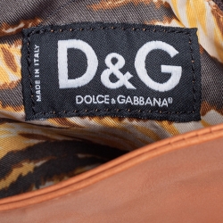 Pre Owned D&G Brown/Blue Denim and Leather Studded Flap Slim Shoulder Bag