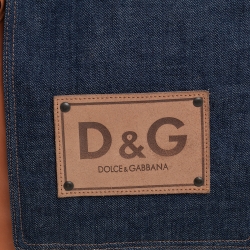 Pre Owned D&G Brown/Blue Denim and Leather Studded Flap Slim Shoulder Bag