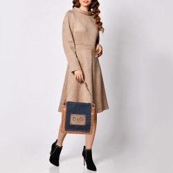 Pre Owned D&G Brown/Blue Denim and Leather Studded Flap Slim Shoulder Bag