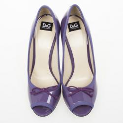 Pre Owned D&G Purple Patent Bow Peep Toe Pumps Size 38.5