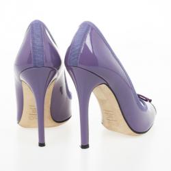 Pre Owned D&G Purple Patent Bow Peep Toe Pumps Size 38.5