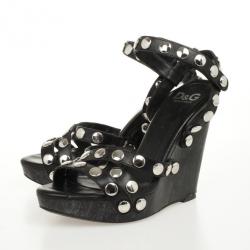 Pre Owned D&G Black Leather Studded Wedges Size 38.5