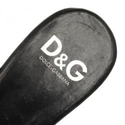 Pre Owned D&G Black Leather Studded Wedges Size 38.5
