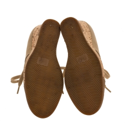 Pre Owned D&G Beige Canvas Wedge Lace Up Sneakers Size 38