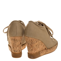 Pre Owned D&G Beige Canvas Wedge Lace Up Sneakers Size 38