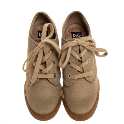 Pre Owned D&G Beige Canvas Wedge Lace Up Sneakers Size 38