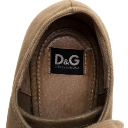 Pre Owned D&G Beige Canvas Wedge Lace Up Sneakers Size 38