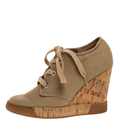 Pre Owned D&G Beige Canvas Wedge Lace Up Sneakers Size 38