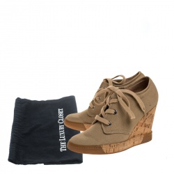 Pre Owned D&G Beige Canvas Wedge Lace Up Sneakers Size 38