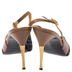 Pre Owned D&G Blue/Beige Denim and Leather Slingback Pumps Size 41