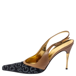 Pre Owned D&G Blue/Beige Denim and Leather Slingback Pumps Size 41