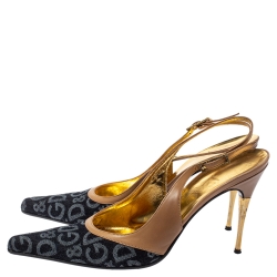 Pre Owned D&G Blue/Beige Denim and Leather Slingback Pumps Size 41