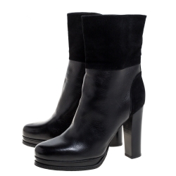 Pre Owned D&G Black Leather and Suede Ankle Boots Size 38.5