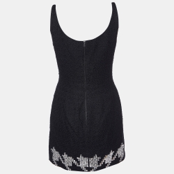 David Koma Black Tweed Houndstooth Crystal Embellished Mini Dress M