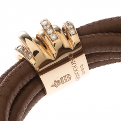 Pre Owned De Grisogono Allegra Diamond & 18k Rose Gold Brown Leather Wrap Bracelet