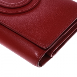 Delvaux Red Leather Tri Fold Continental Wallet