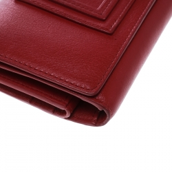 Delvaux Red Leather Tri Fold Continental Wallet
