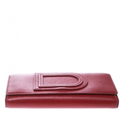Delvaux Red Leather Tri Fold Continental Wallet