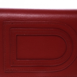 Delvaux Red Leather Tri Fold Continental Wallet