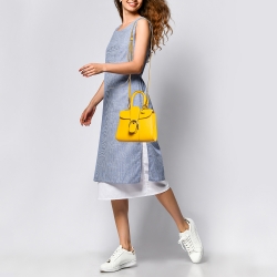 Pre Owned Delvaux Mustard Leather Mini Le Brillant Top Handle Bag