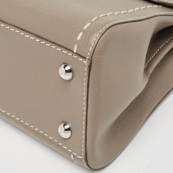 Pre Owned Delvaux Grey Leather Mini Brillant East/West Top Handle Bag