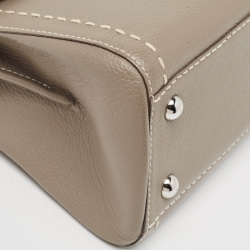 Pre Owned Delvaux Grey Leather Mini Brillant East/West Top Handle Bag