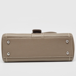 Pre Owned Delvaux Grey Leather Mini Brillant East/West Top Handle Bag