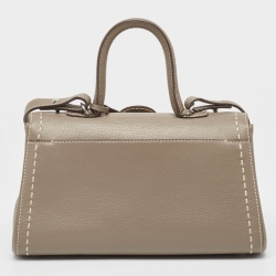 Pre Owned Delvaux Grey Leather Mini Brillant East/West Top Handle Bag