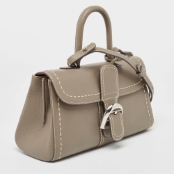 Pre Owned Delvaux Grey Leather Mini Brillant East/West Top Handle Bag