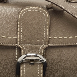 Pre Owned Delvaux Grey Leather Mini Brillant East/West Top Handle Bag