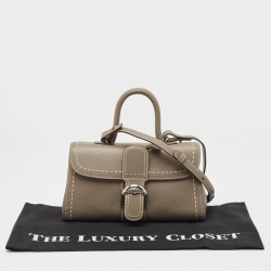 Pre Owned Delvaux Grey Leather Mini Brillant East/West Top Handle Bag