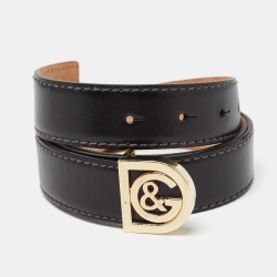 D&G Black Leather DG Logo Buckle Belt 95CM