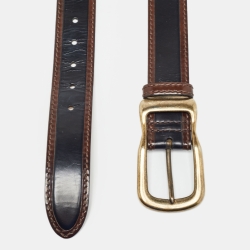 D&G Black/Brown Glossy Leather Buckle Belt 85CM