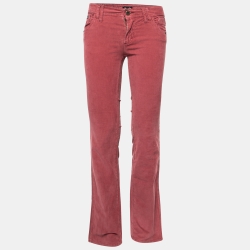 Red Corduroy Low Rise Boot-Cut Tight Fit Pants S Waist