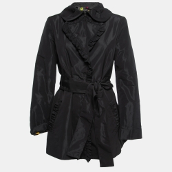 Pre Owned D&G by Dolce & Gabbana Black Synthetic Ruffled Belted Jacket M