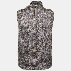 D&G Multicolor Sequin Printed Silk High Neck Sleeveless Top S