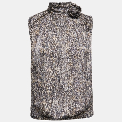 D&G Multicolor Sequin Printed Silk High Neck Sleeveless Top S