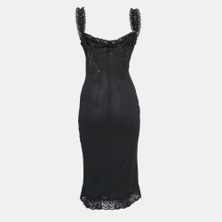 Pre Owned D&G Black Stretch Crepe & Lace Sheer Cami Dress M