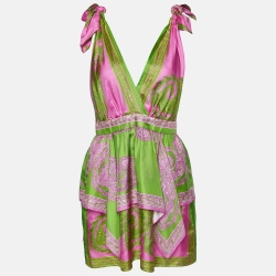 Pink Paisley Print Silk Mini Dress