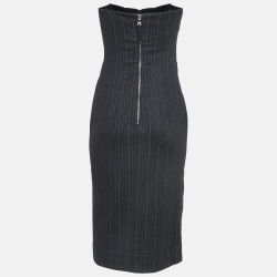 Pre Owned D&G Grey Pinstripe Gabardine Draped Detail Strapless Mini Dress M
