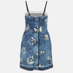 Pre Owned D&G Blue Floral Print Denim Zipper Mini Dress M