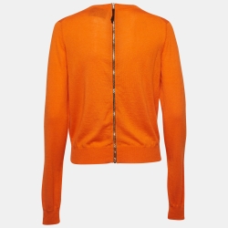 Pre Owned D&G Orange Knit Back Zipper Detail Cardigan L