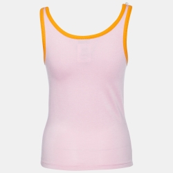 Pre Owned D&G Pink Knit Pearls Chain Detail Sleeveless T-Shirt M