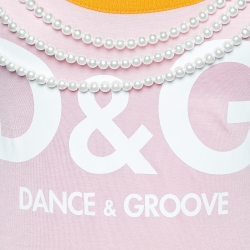 Pre Owned D&G Pink Knit Pearls Chain Detail Sleeveless T-Shirt M