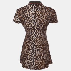 Pre Owned D&G Brown Leopard Print Cotton Pique Polo Dress M
