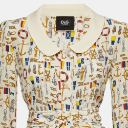 Pre Owned D&G Off-White Printed Silk Buttoned Front Top M