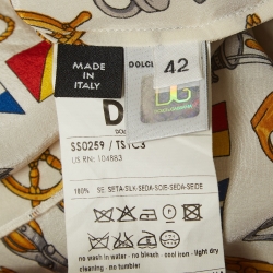Pre Owned D&G Off-White Printed Silk Buttoned Front Top M