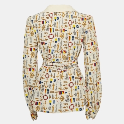 Pre Owned D&G Off-White Printed Silk Buttoned Front Top M